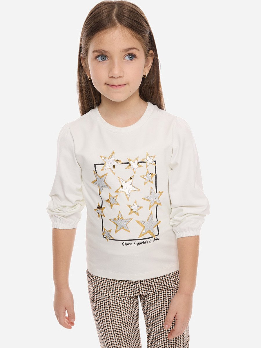 Embellished Round Neck Sweatshirt and Printed Flared Leggings Set