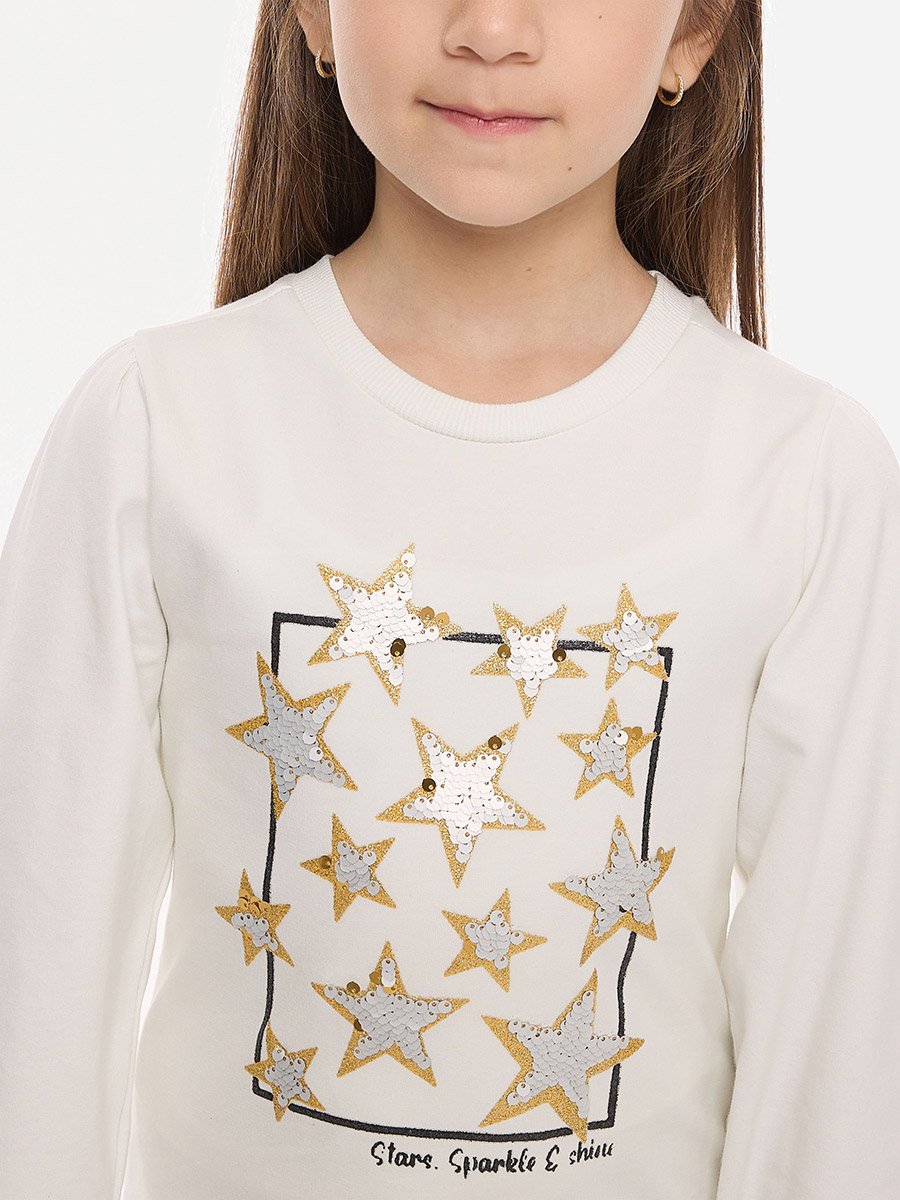 Embellished Round Neck Sweatshirt and Printed Flared Leggings Set