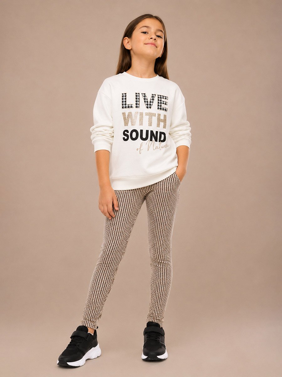Embroidered Round Neck Sweatshirt and Printed Leggings Set
