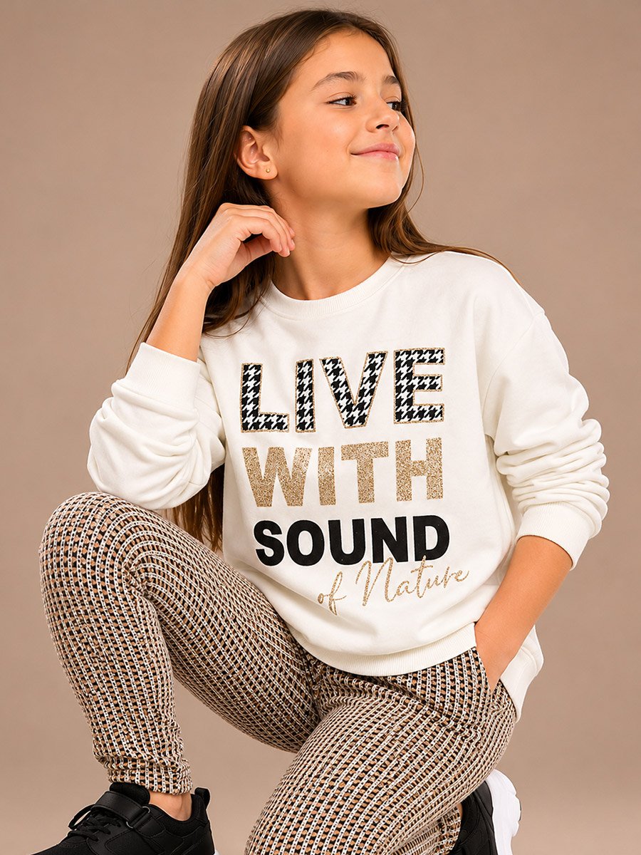 Embroidered Round Neck Sweatshirt and Printed Leggings Set