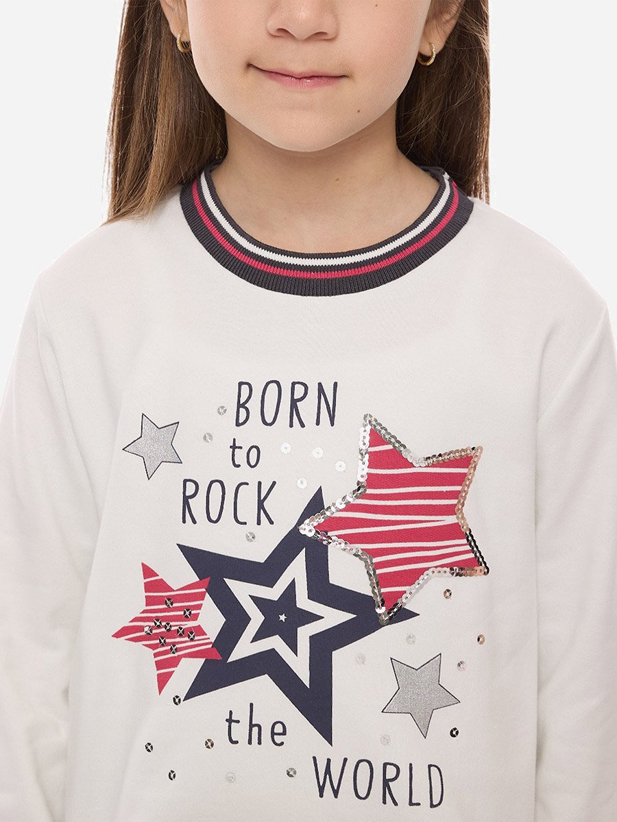 Graphic Print Sweatshirt and Stars Prints Flared Leggings Set