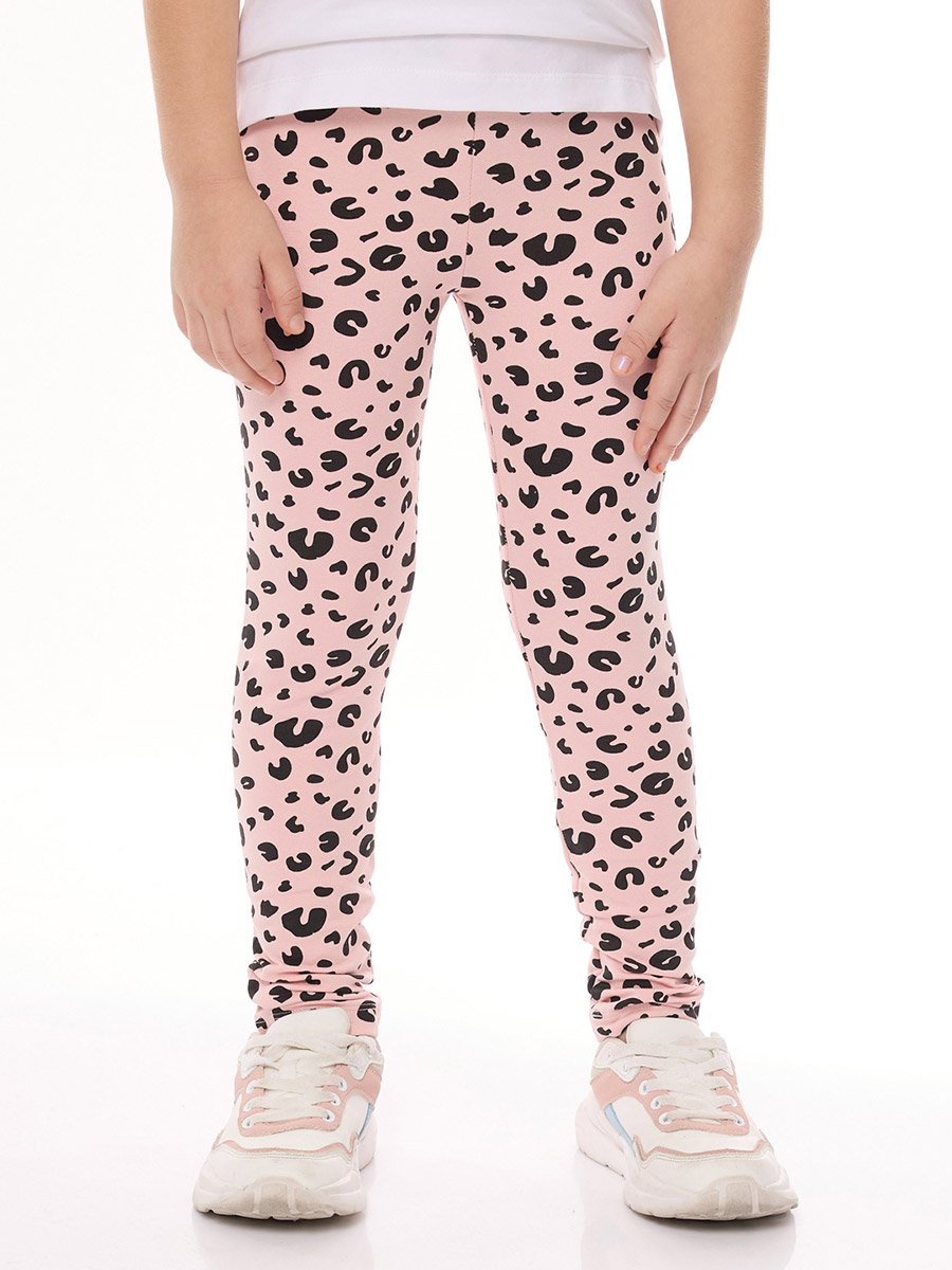 Graphic Print Round Neck T-shirt and Animal Print Legging Set