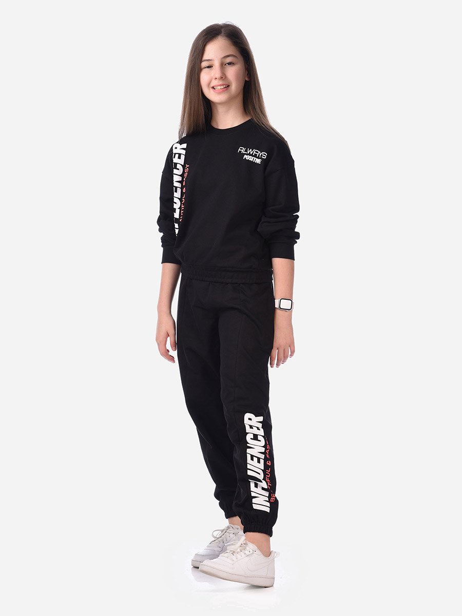 Slogan Print Regular Sweatshirt and Joggers Set