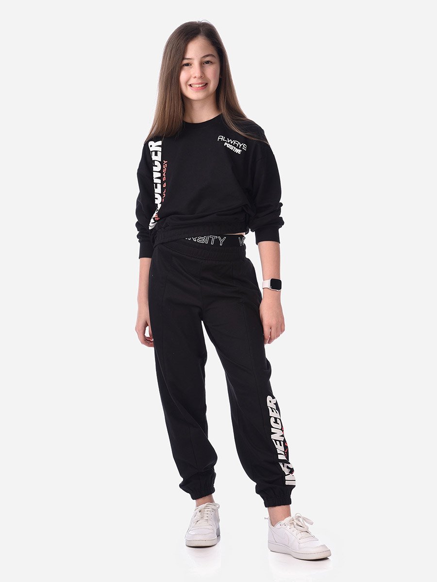 Slogan Print Regular Sweatshirt and Joggers Set