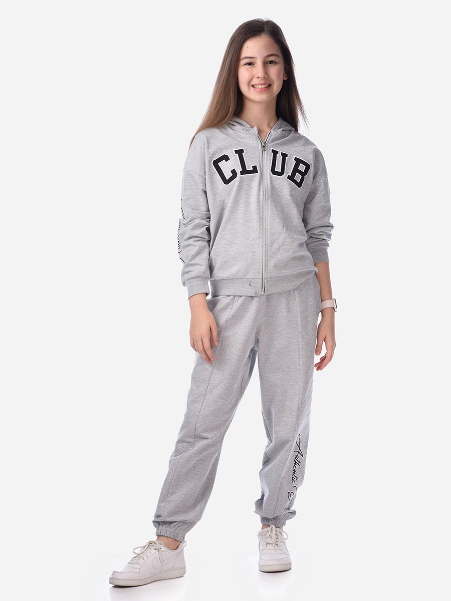 Slogan Print Full Zipper Hoodie and Joggers Set