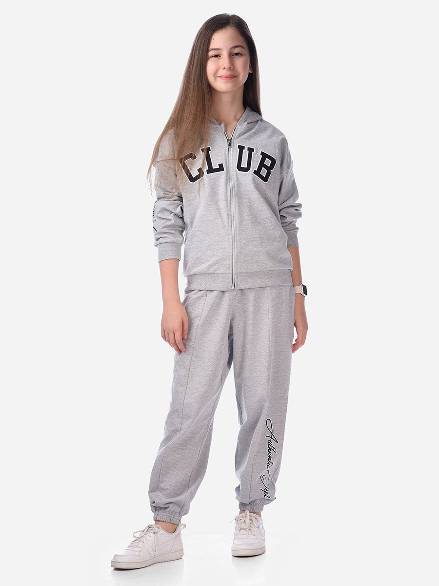 Slogan Print Full Zipper Hoodie and Joggers Set