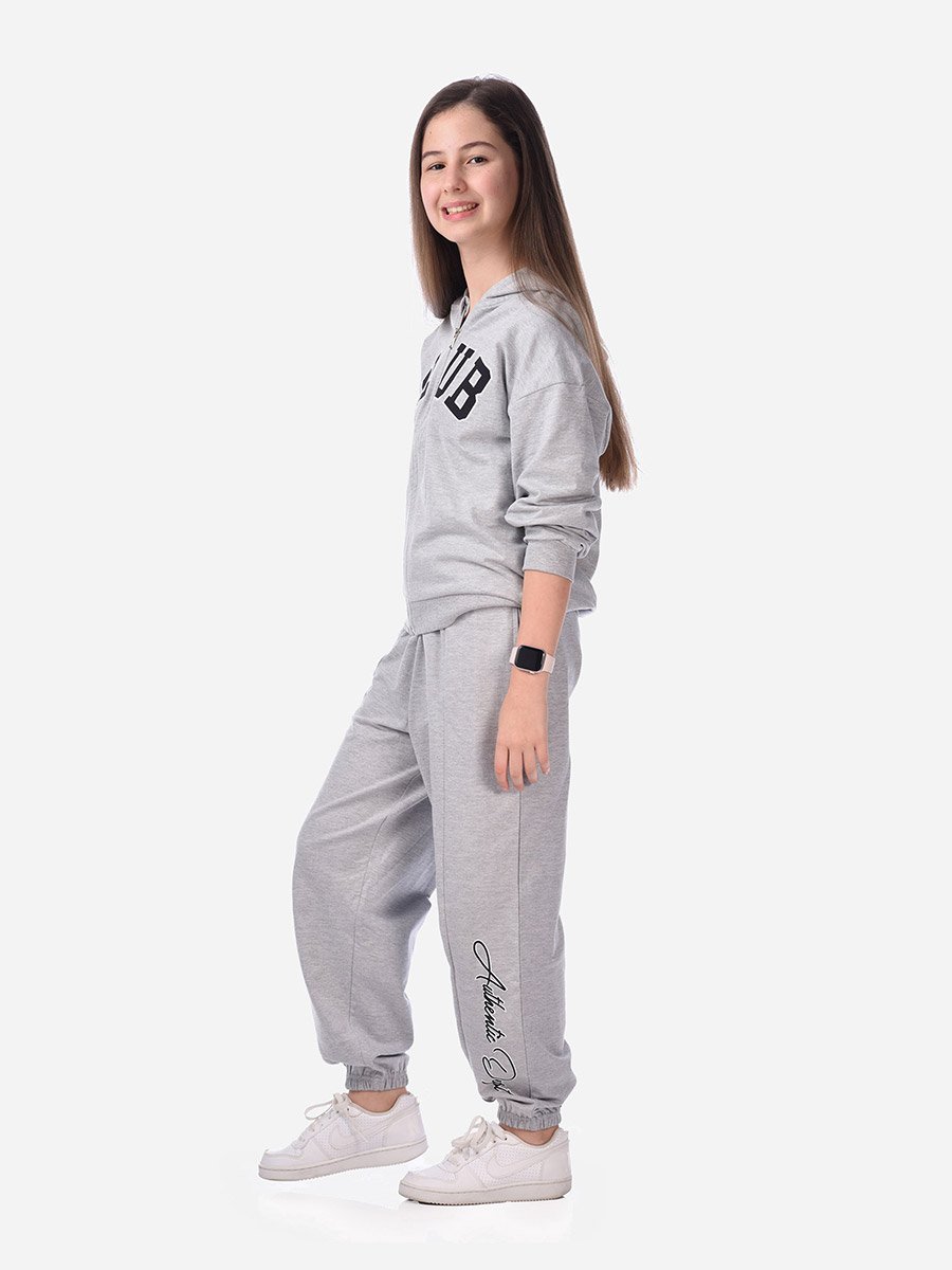 Slogan Print Full Zipper Hoodie and Joggers Set
