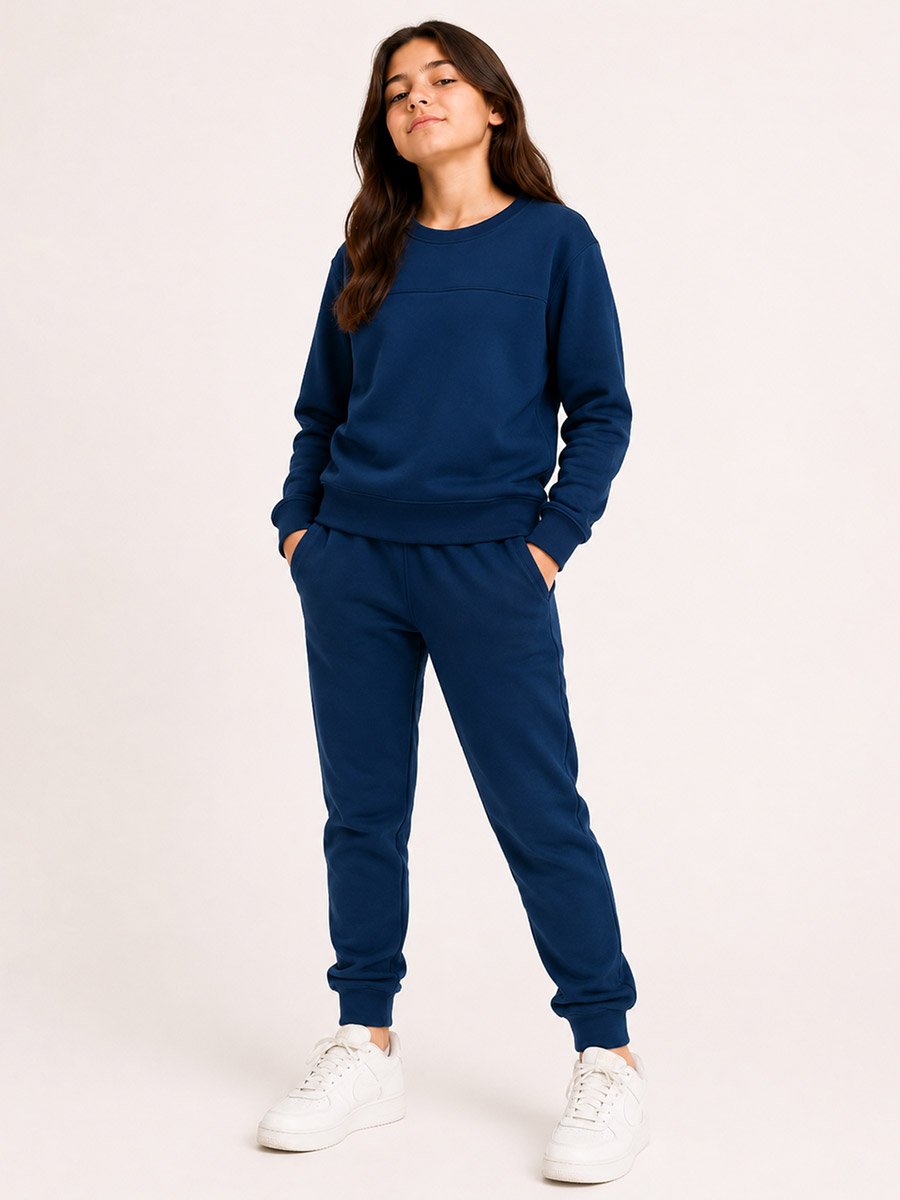 Solid Round Neck Sweatshirt and Joggers Sets