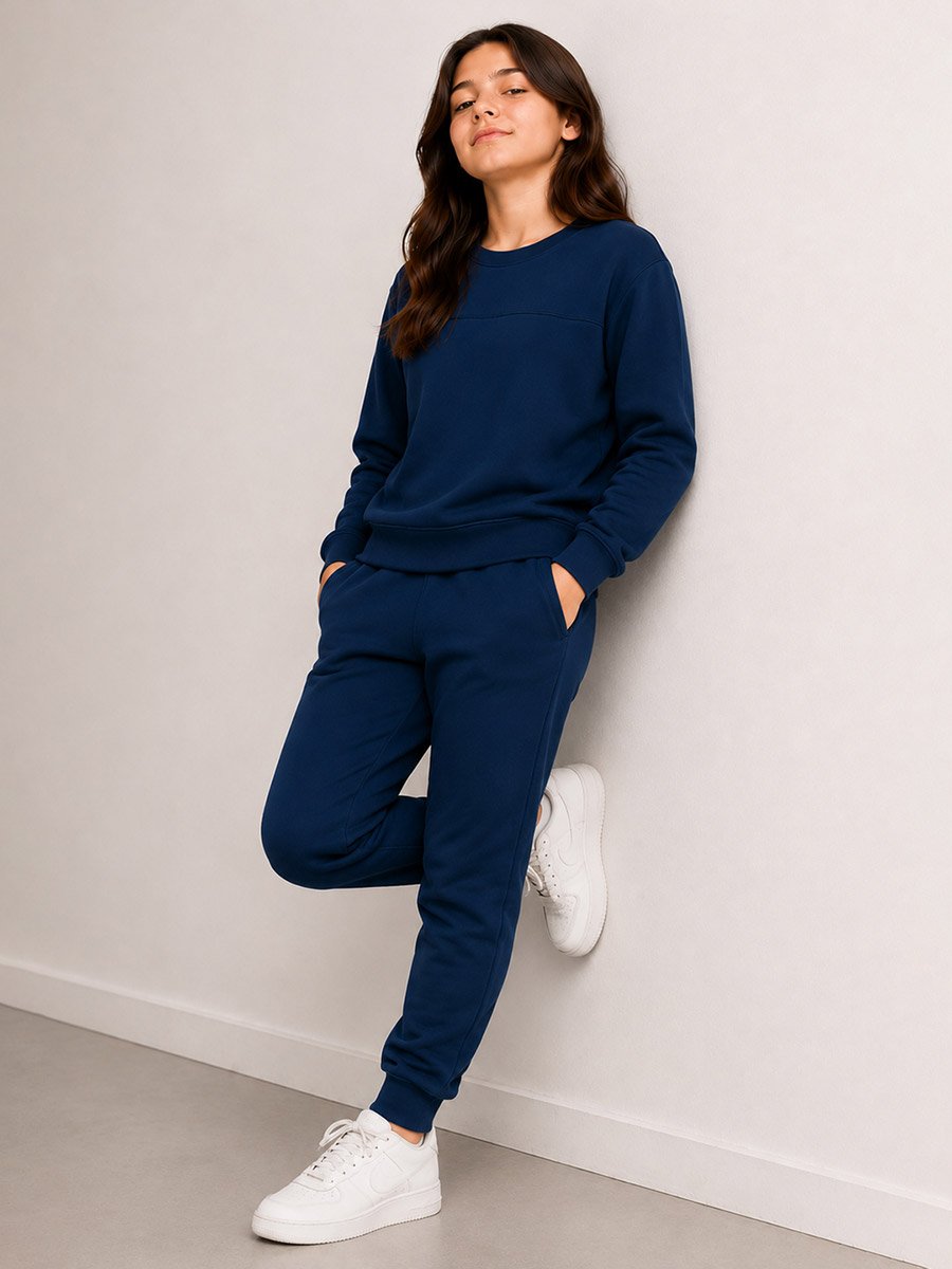 Solid Round Neck Sweatshirt and Joggers Sets