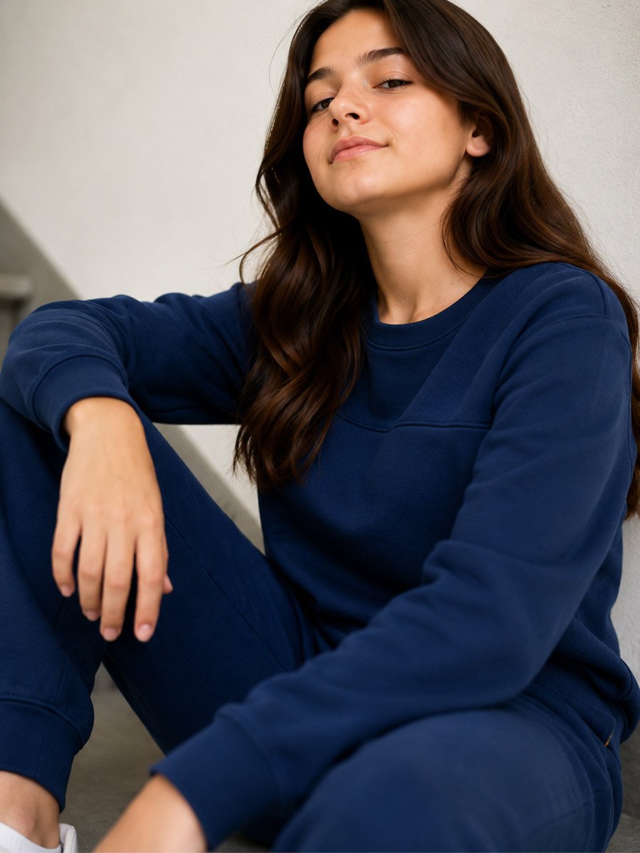 Solid Round Neck Sweatshirt and Joggers Sets