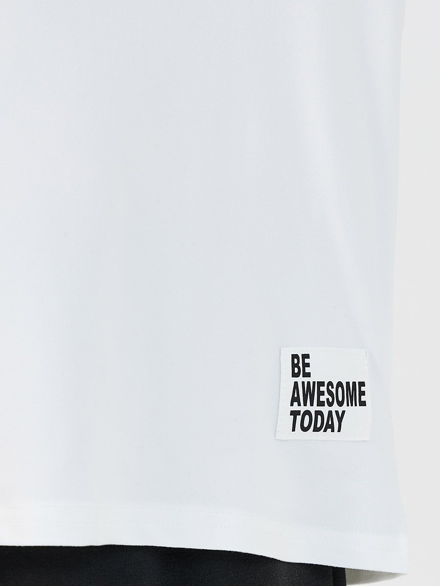 Slogan Print T-Shirt with Patch Work Detail and Crago Pants Co-Ords
