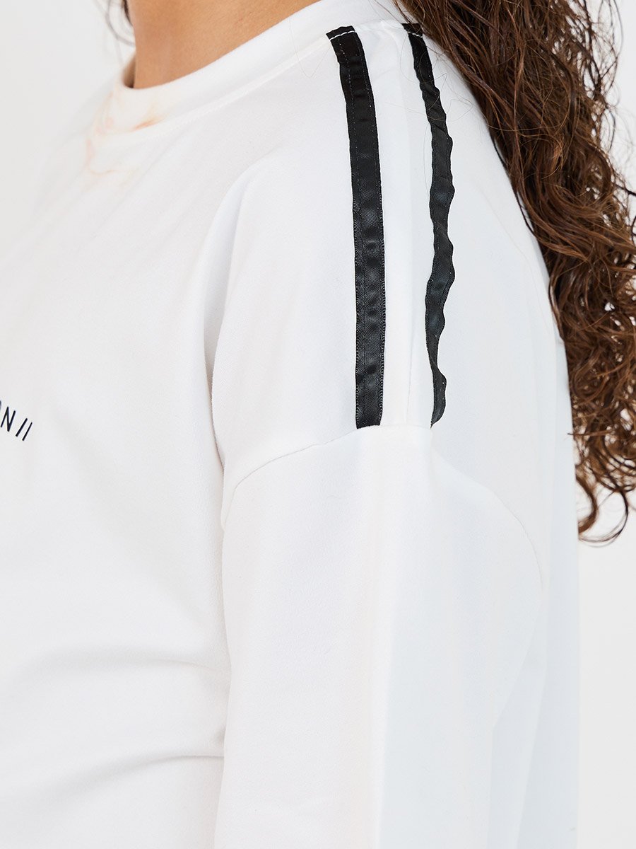 Slogan Print T-Shirt with Patch Work Detail and Crago Pants Co-Ords
