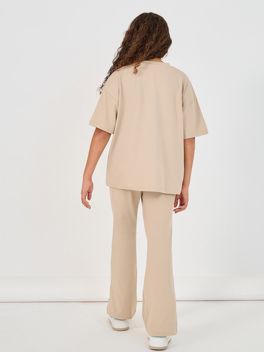 Graphic Print Round Neck T-Shirt and High Rise Pants Co-Ords