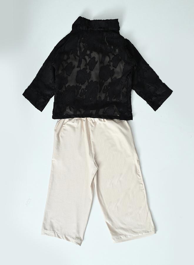 Mesh Insert Shirt with Long Sleeves and Trousers Co-Ords Set