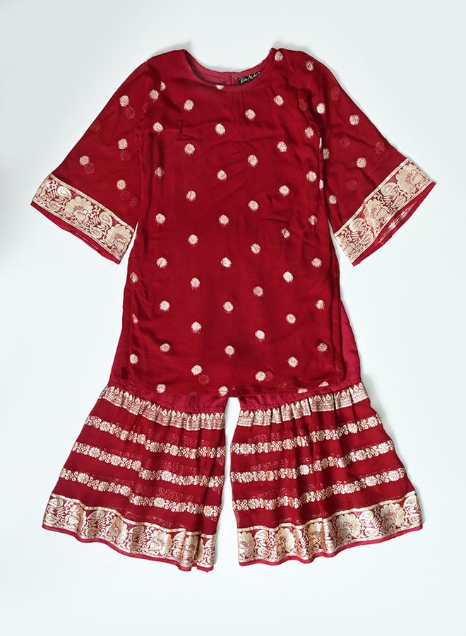 Printed Round Neck Kurta and Tiered Sharara Set