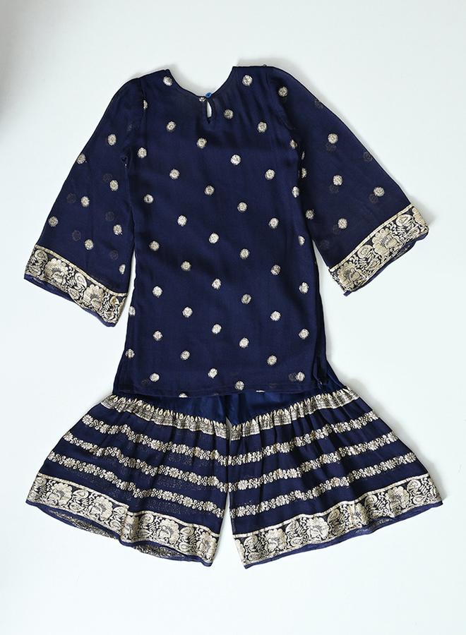Printed Round Neck Kurta and Tiered Sharara Set