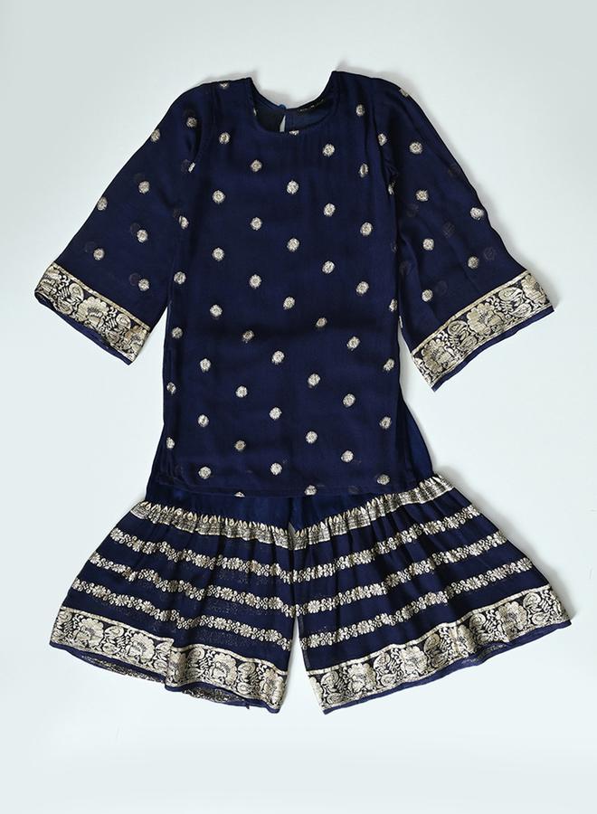 Printed Round Neck Kurta and Tiered Sharara Set