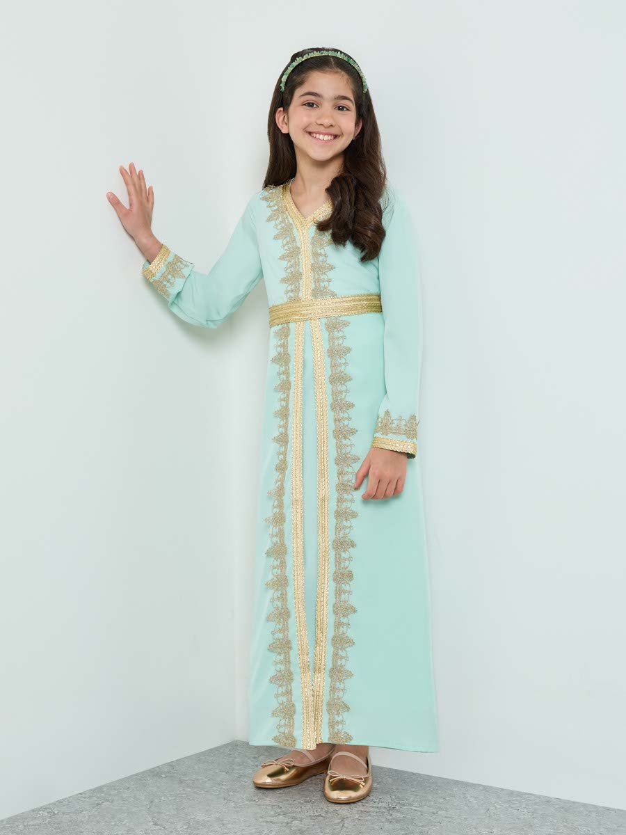 Girls Embellished V Neck Layered Dress