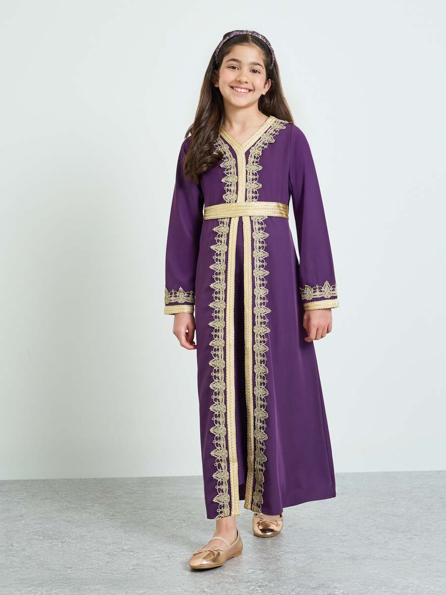 Girls Embellished V Neck Layered Dress