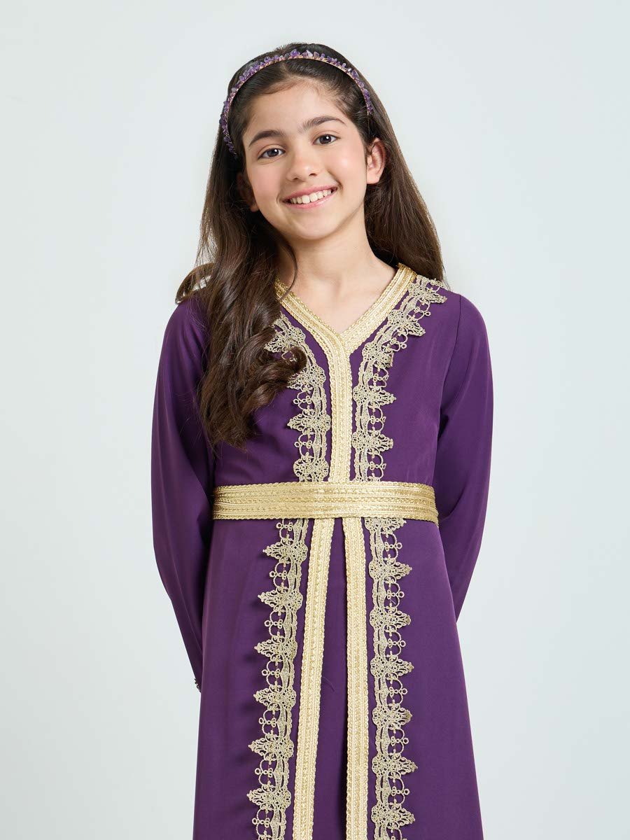 Girls Embellished V Neck Layered Dress