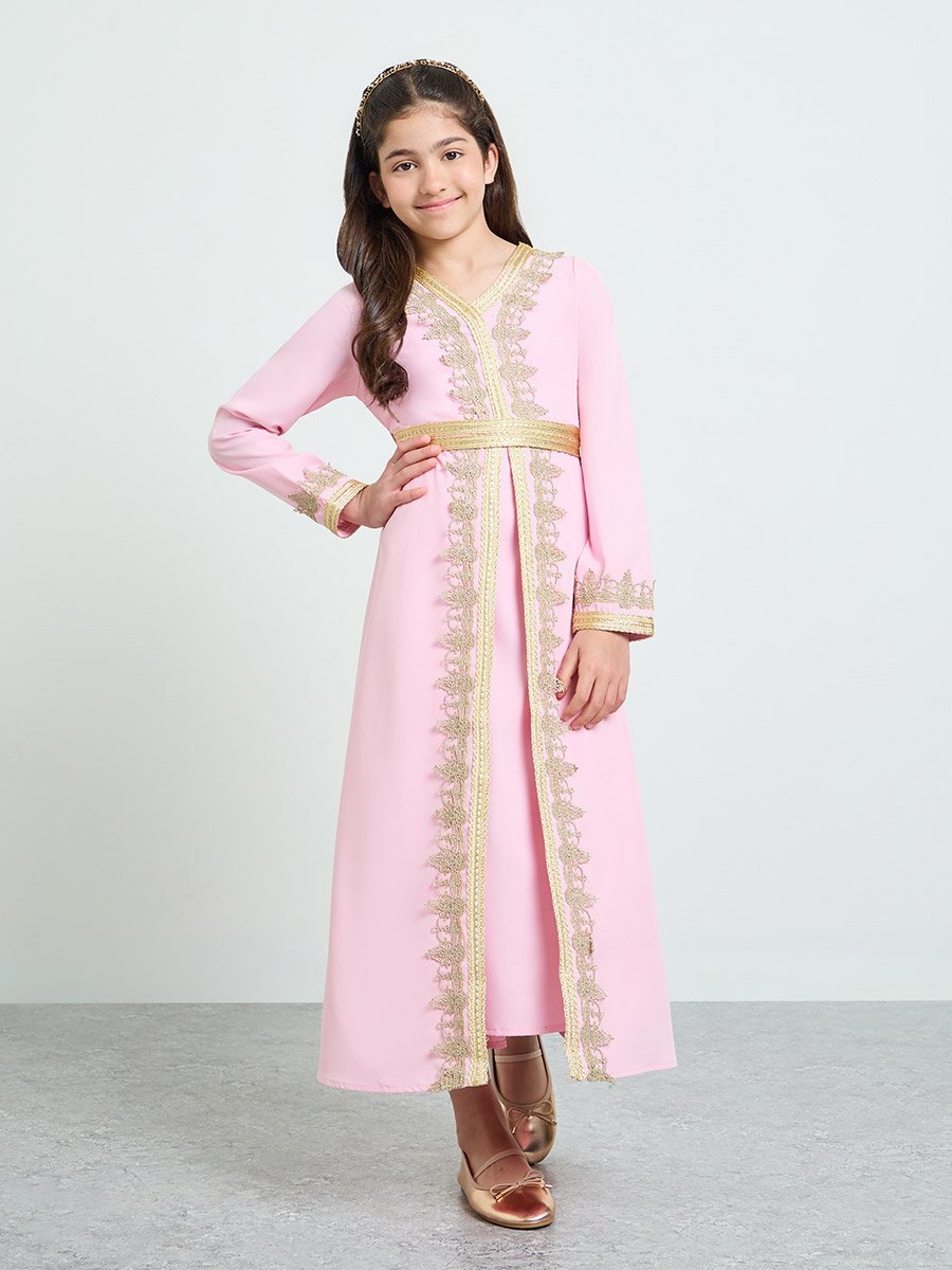 Girls Embellished V Neck Layered Dress