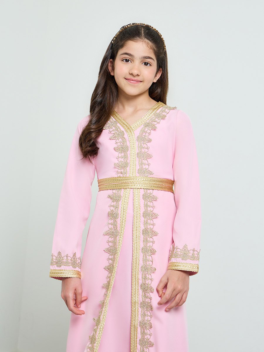 Girls Embellished V Neck Layered Dress