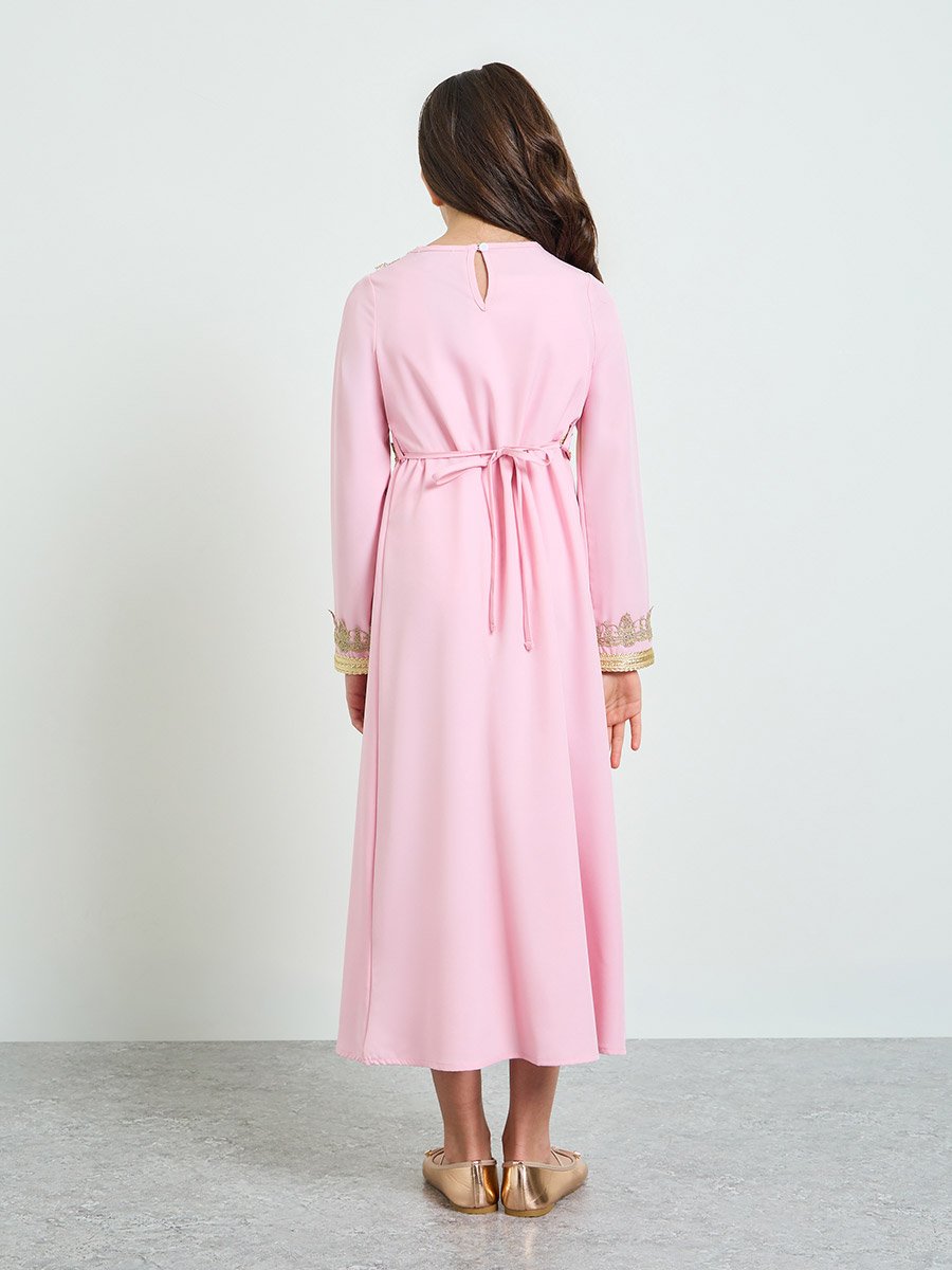 Girls Embellished V Neck Layered Dress