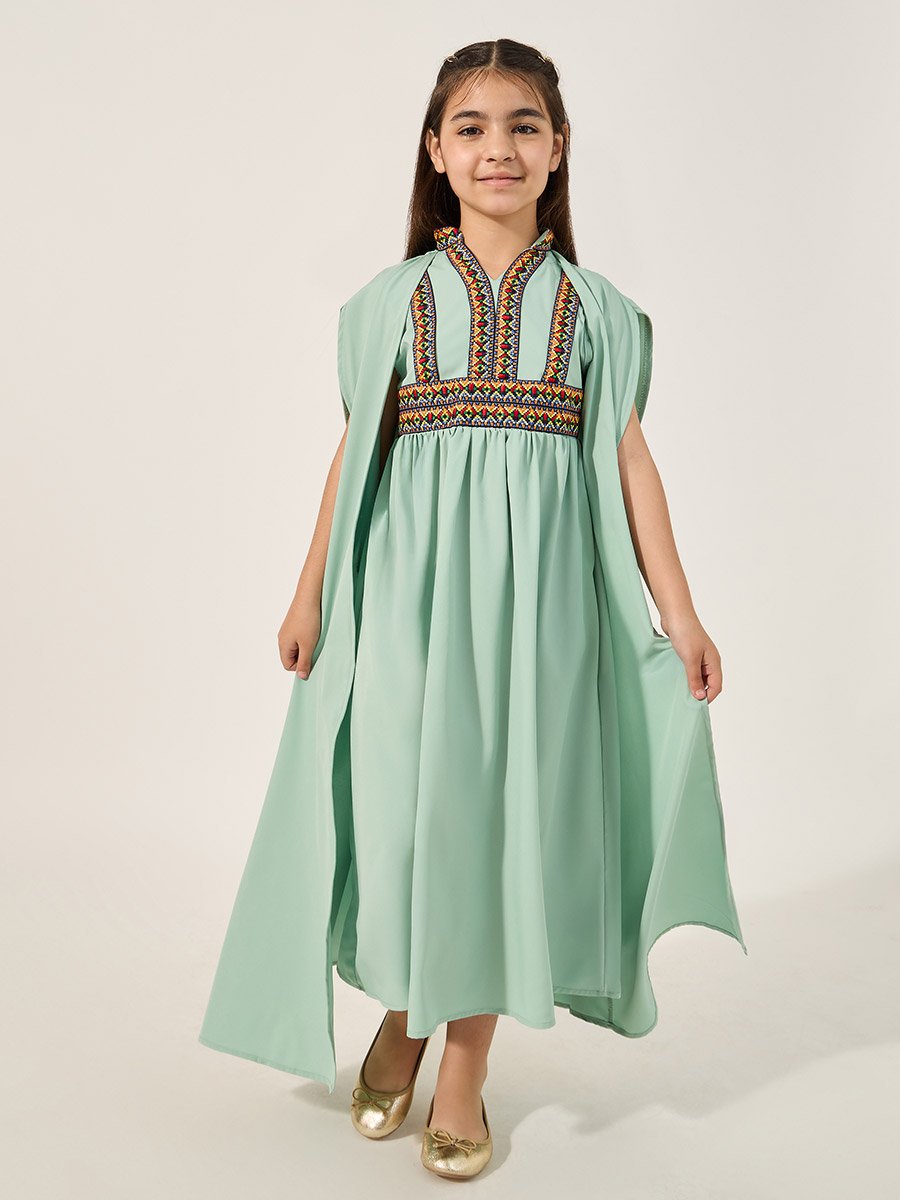 Embroidered Cape Sleeve V-Neck Kaftan