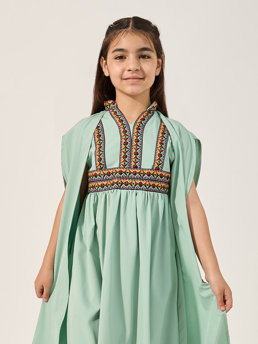 Embroidered Cape Sleeve V-Neck Kaftan
