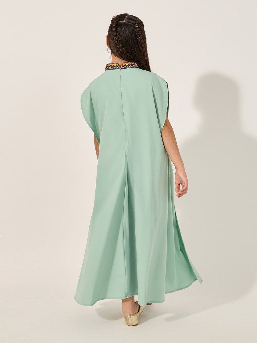 Embroidered Cape Sleeve V-Neck Kaftan