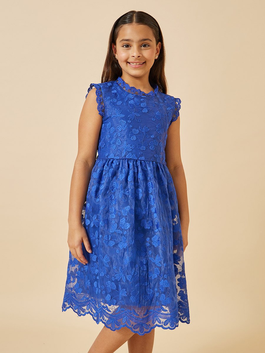 Acka.［kids］lace flare dress size110 Round Neck Fit and Flare Lace Dress For Kids at UAE | Styli