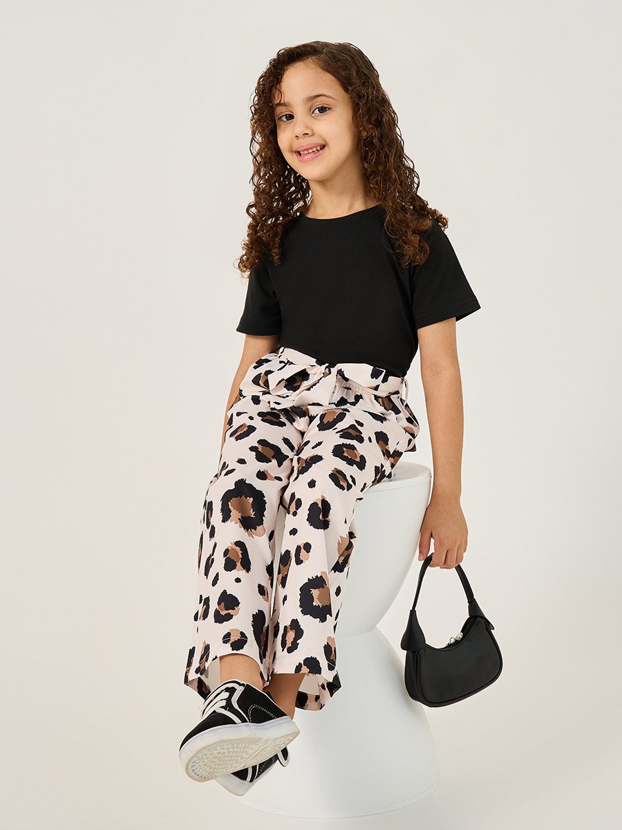 Solid T-Shirt and Animal Print Pants Set