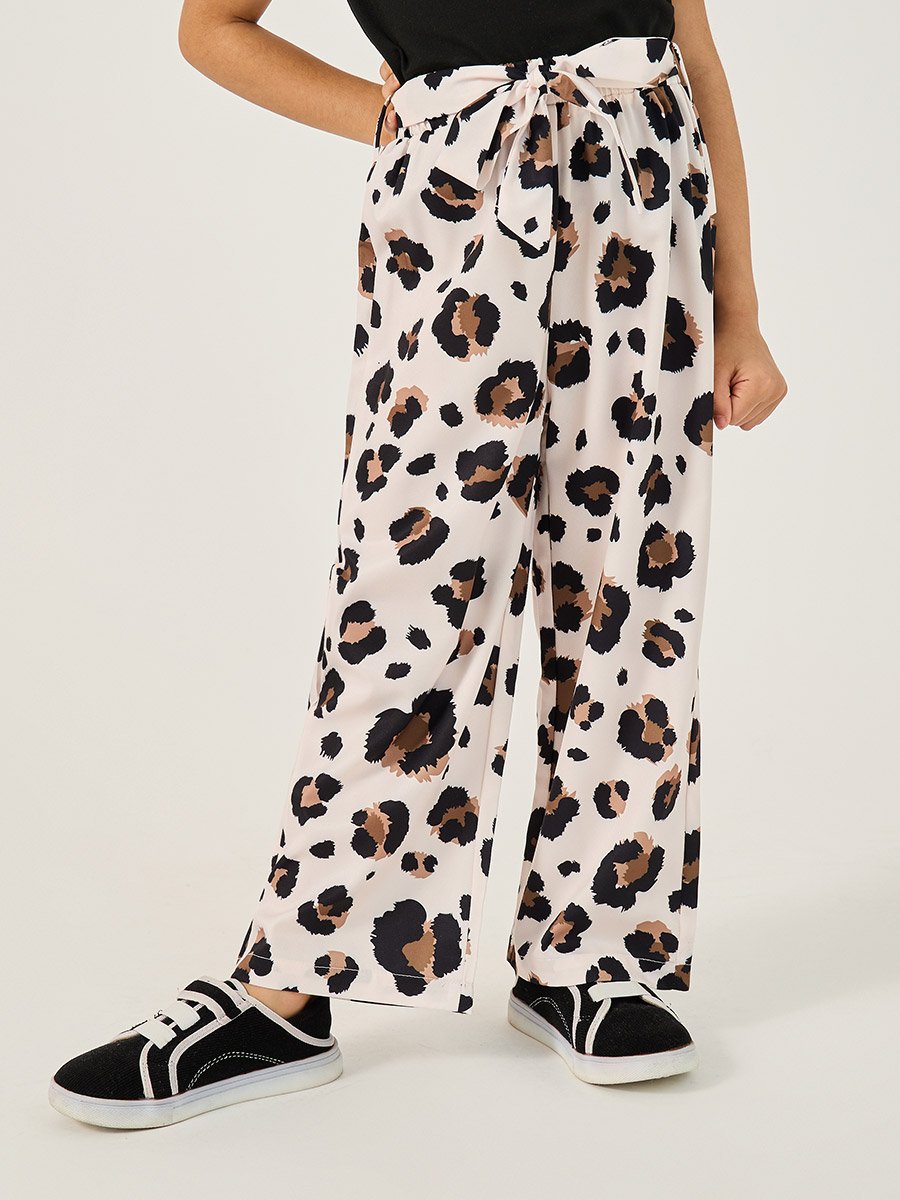 Solid T-Shirt and Animal Print Pants Set
