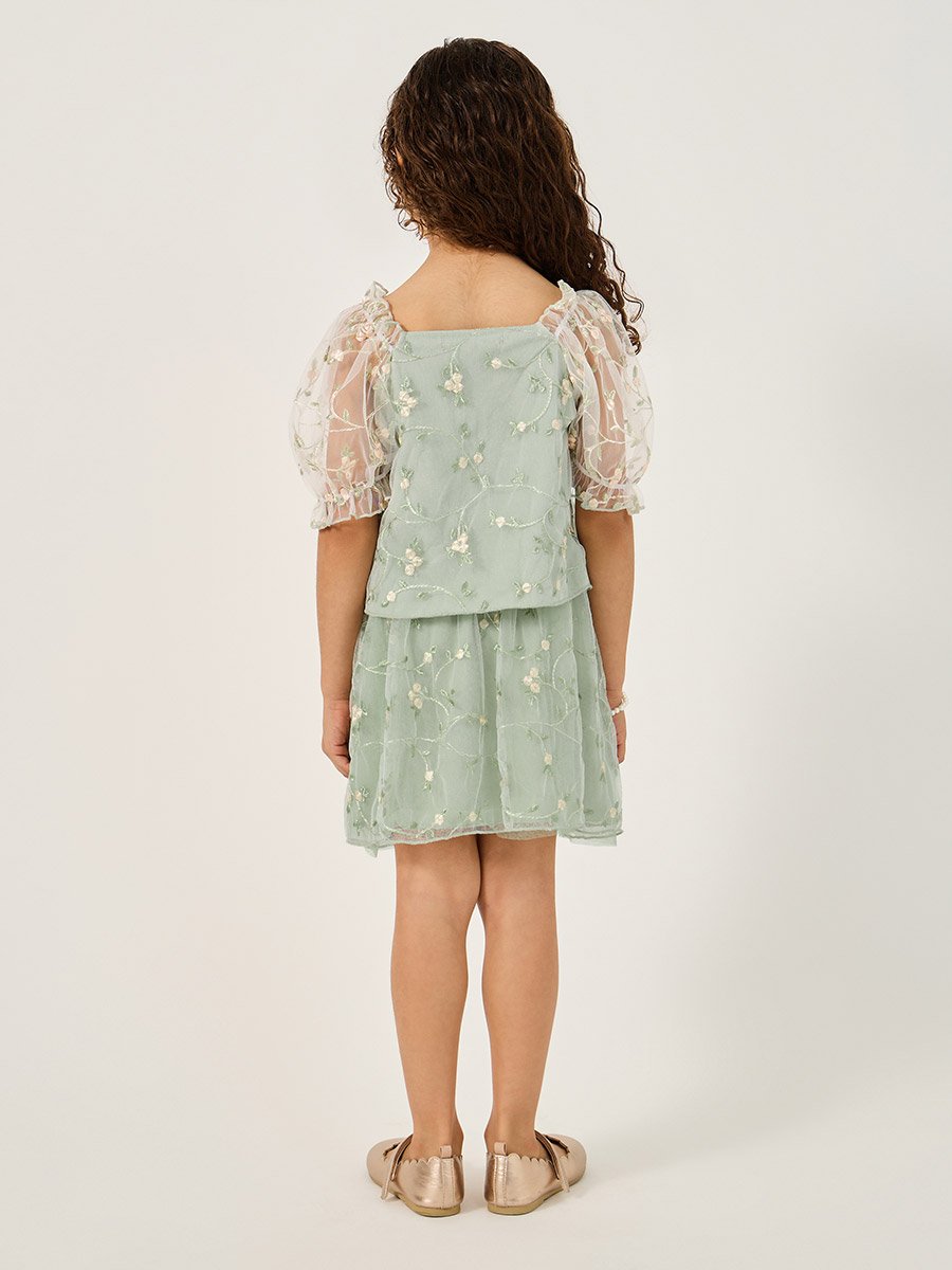 Embroidered Mesh Top and Skirts Set
