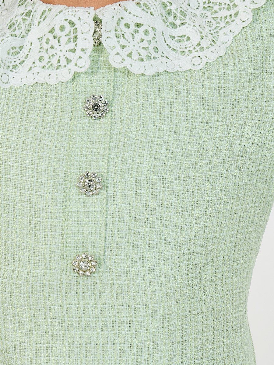 Tweed Peter Pan Lace Collar Ruffle Hem Dress