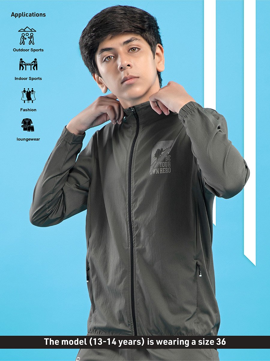 Graphic Print High Neck Jacket with Zipper Detail
