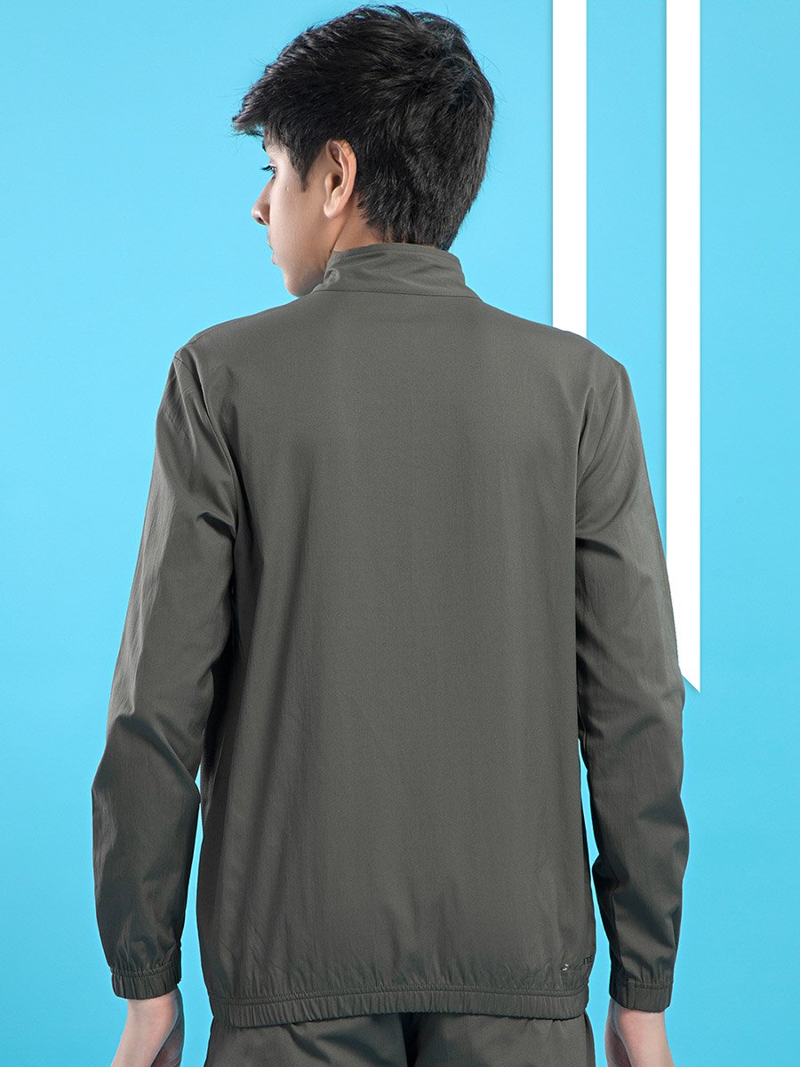 Graphic Print High Neck Jacket with Zipper Detail
