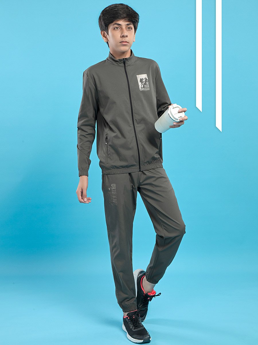 Graphic Print High Neck Jacket with Zipper Detail