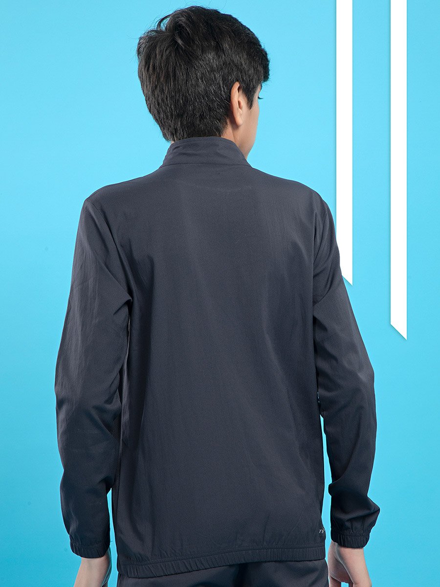 Graphic Print High Neck Jacket with Zipper Detail