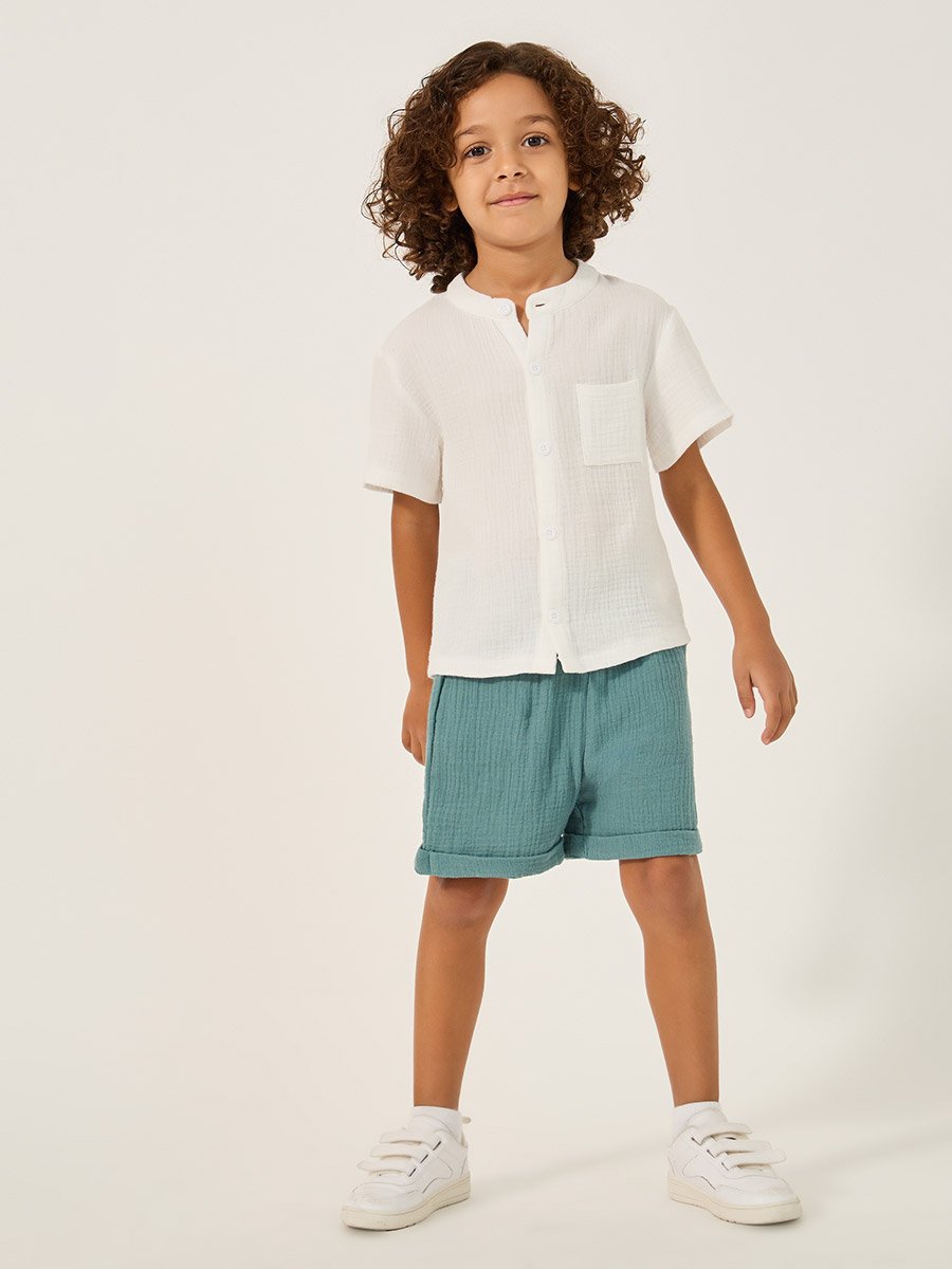 Mandarin Collar Shirt and Shorts Set