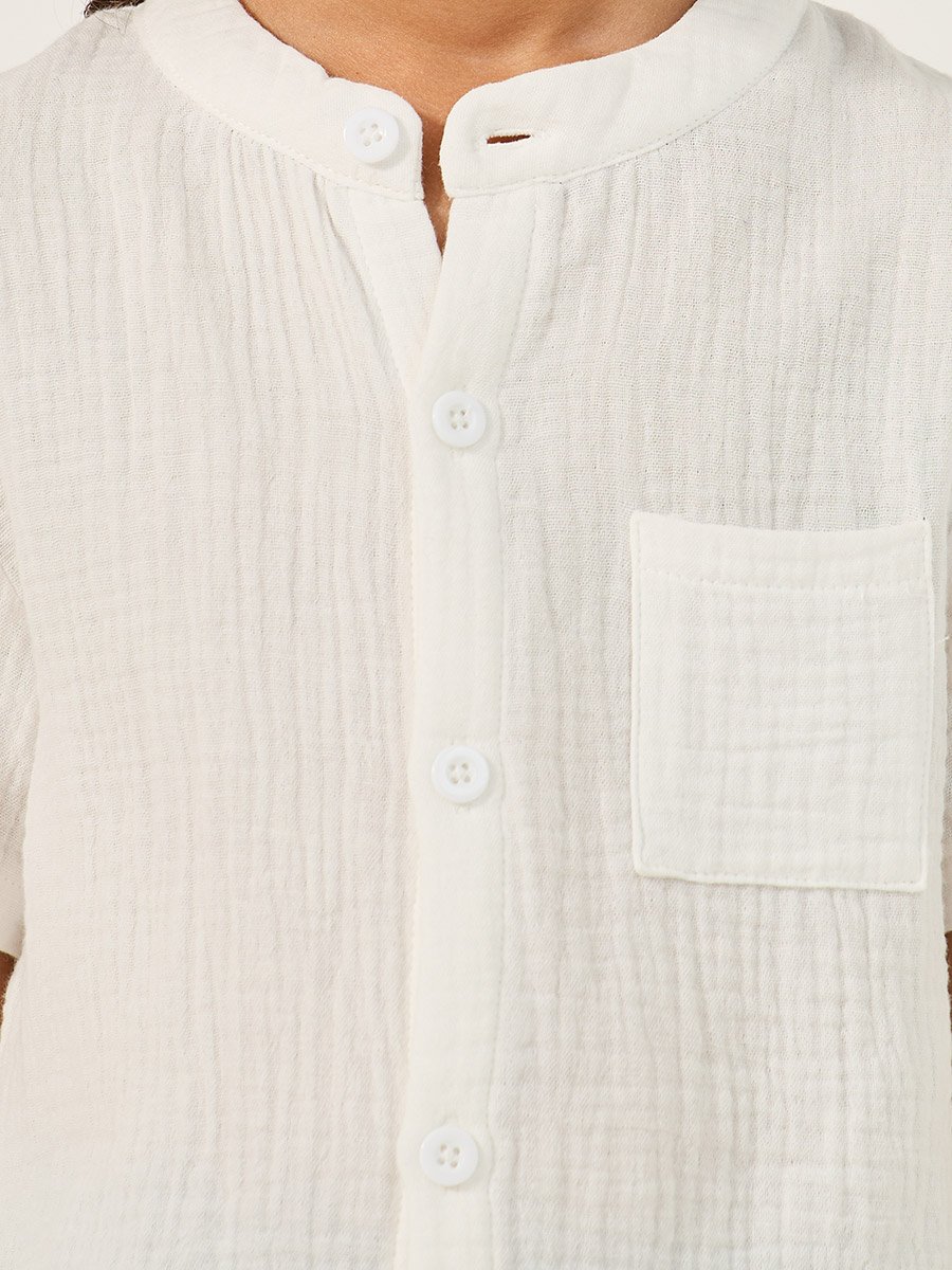 Mandarin Collar Shirt and Shorts Set