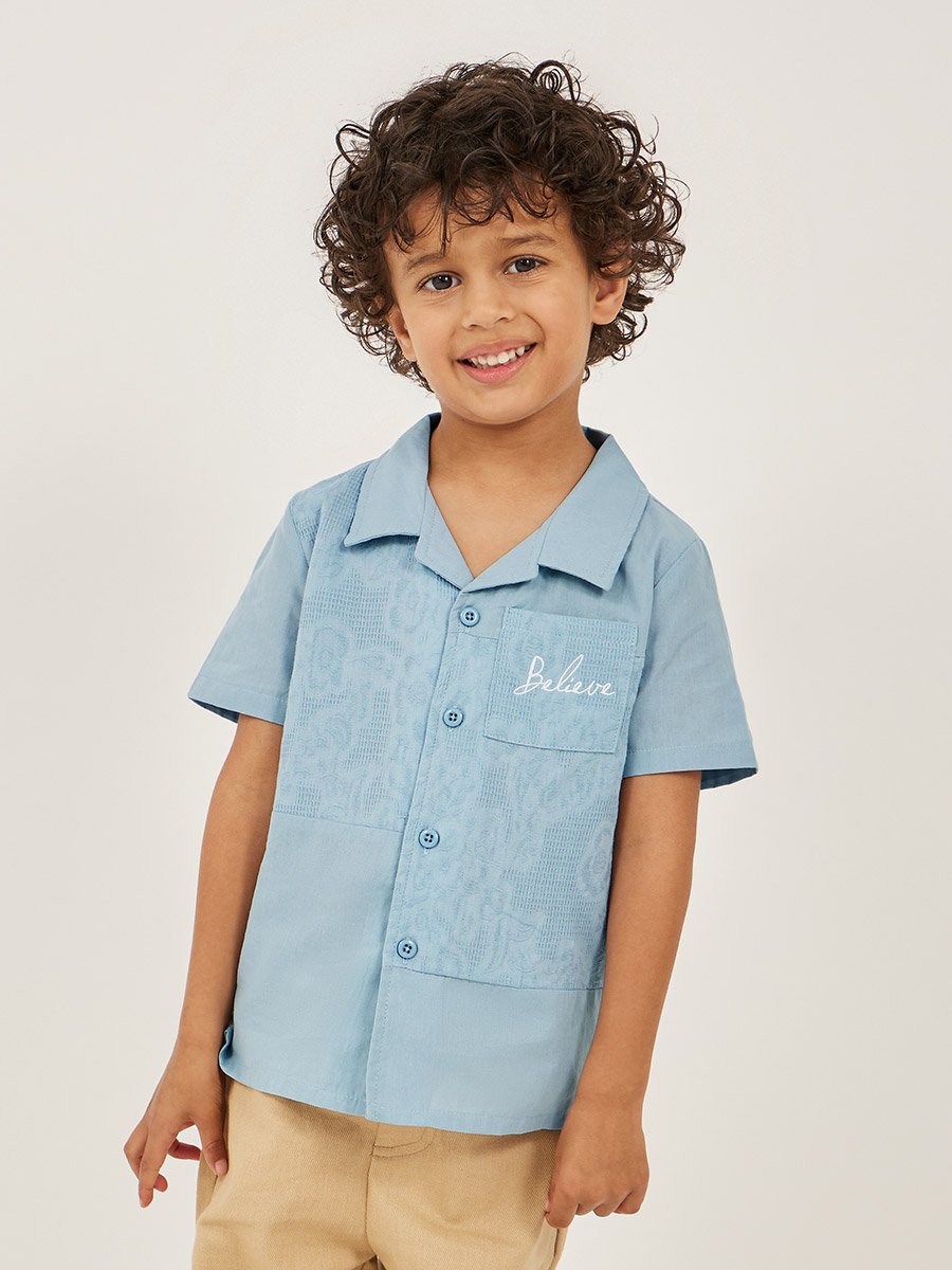 Embroidered Detail Panelled Shirt with Pocket