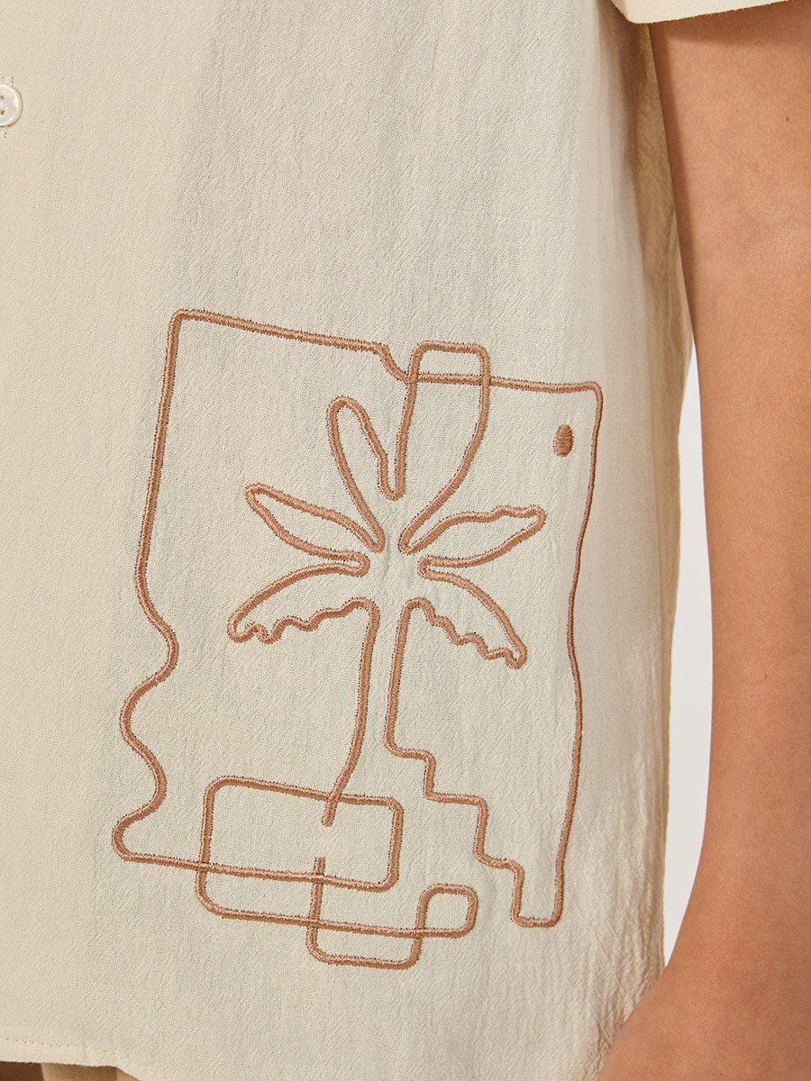Embroidered Detail Cotton Short Sleeve Shirt