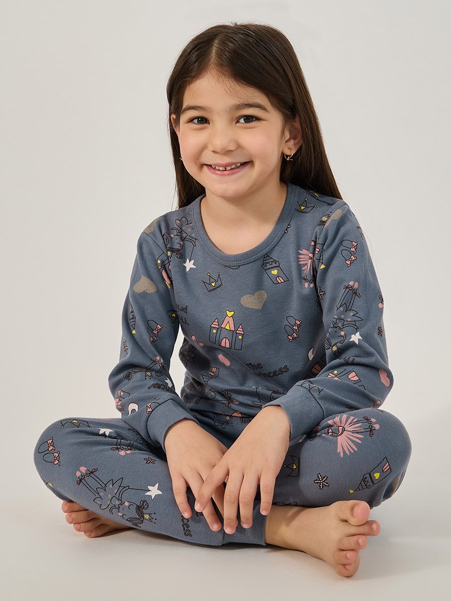 All-Over Print Round Neck T-Shirt and Pyjama Set