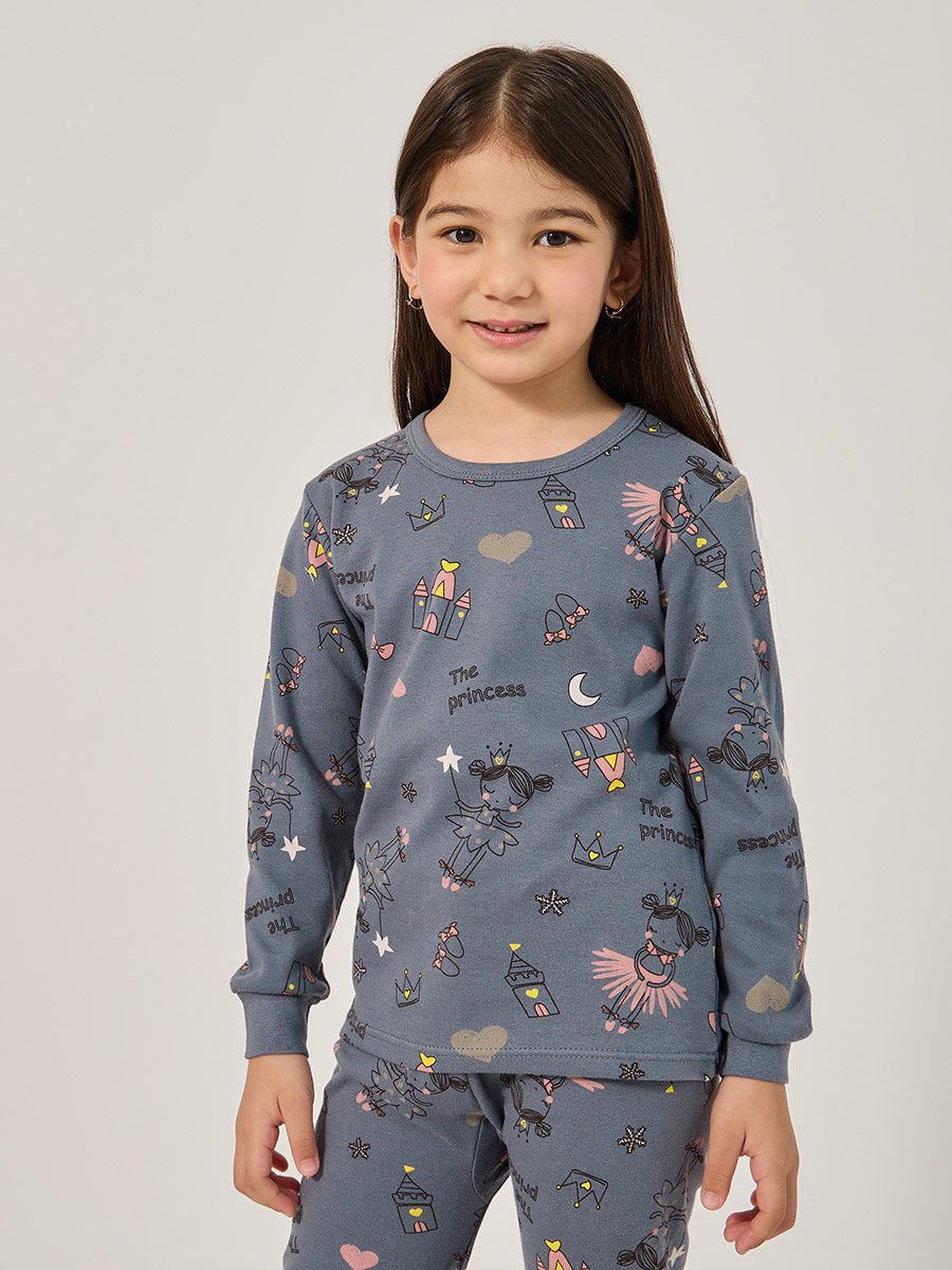 All-Over Print Round Neck T-Shirt and Pyjama Set