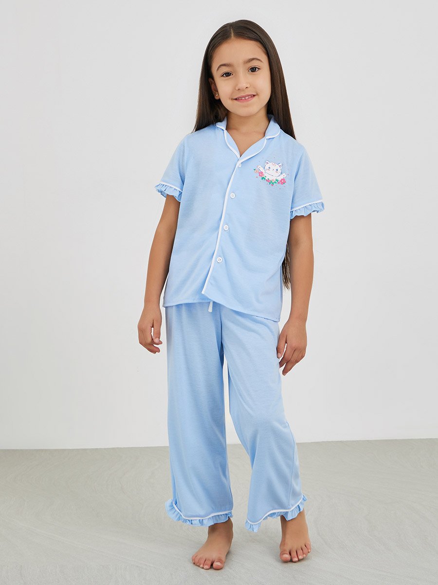 Printed Buttoned Shirt and Pyjama Set