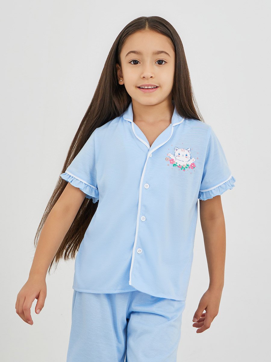 Printed Buttoned Shirt and Pyjama Set