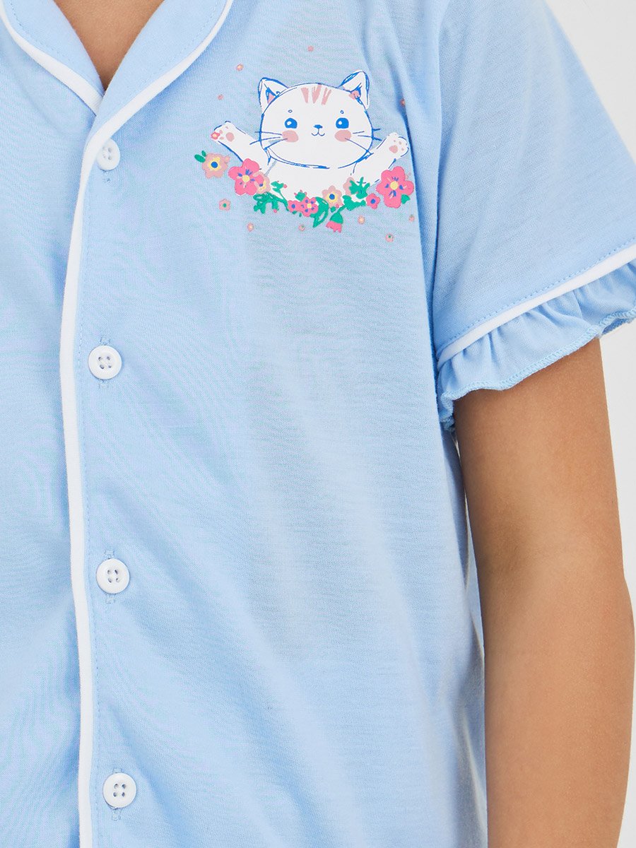 Printed Buttoned Shirt and Pyjama Set