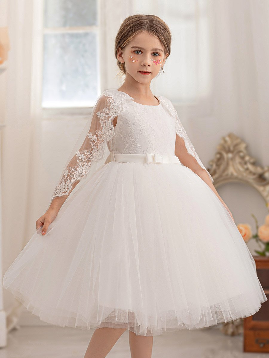 Lace Cape Sleeve Mesh Fit and Flare Dress For Kids at Saudi | Styli