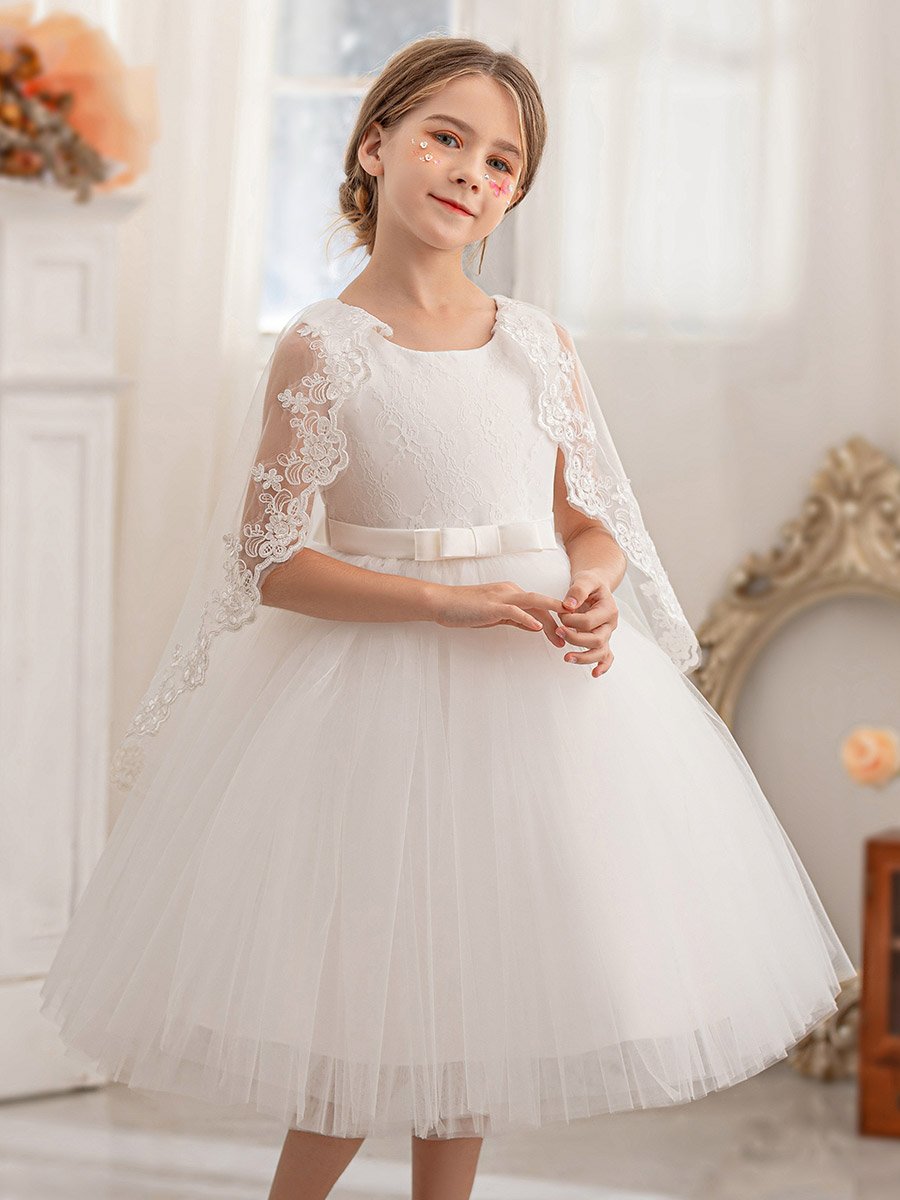 Lace Cape Sleeve Mesh Fit and Flare Dress